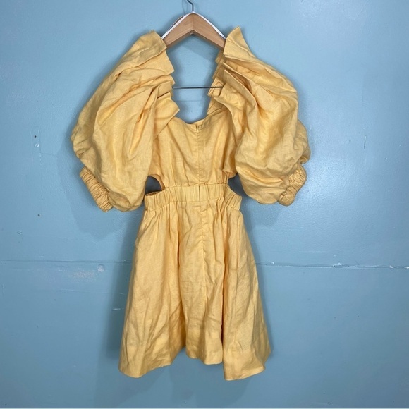 Sovere Noble Mini Dress Cut Out Puff Sleeve Buttercup Yellow‎ Sz XS - Picture 6 of 6